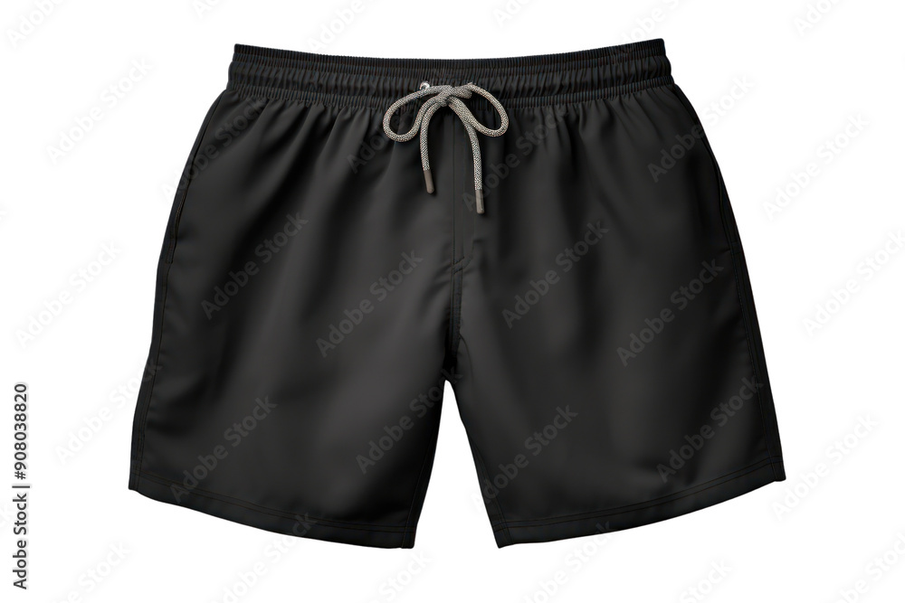 classic black men's swim trunk with a drawstring closure, isolated on a white background. classic black men's swim trunk with a drawstring closure, isolated on a white background.