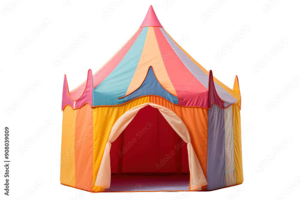 child's play tent shaped like a colorful castle, bringing a sense of imagination and adventure to a child's bedroom, isolated on a white background child's play tent shaped like a colorful castle, bringing a sense of imagination and adventure to a child's bedroom, isolated on a white background