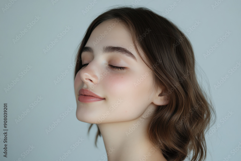 A close up of a girl's face with her eyes closed A close up of a girl's face with her eyes closed