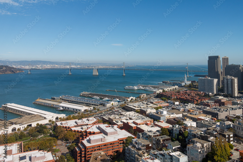Fototapeta premium Downtown San Francisco and Oakland Bay Bridge