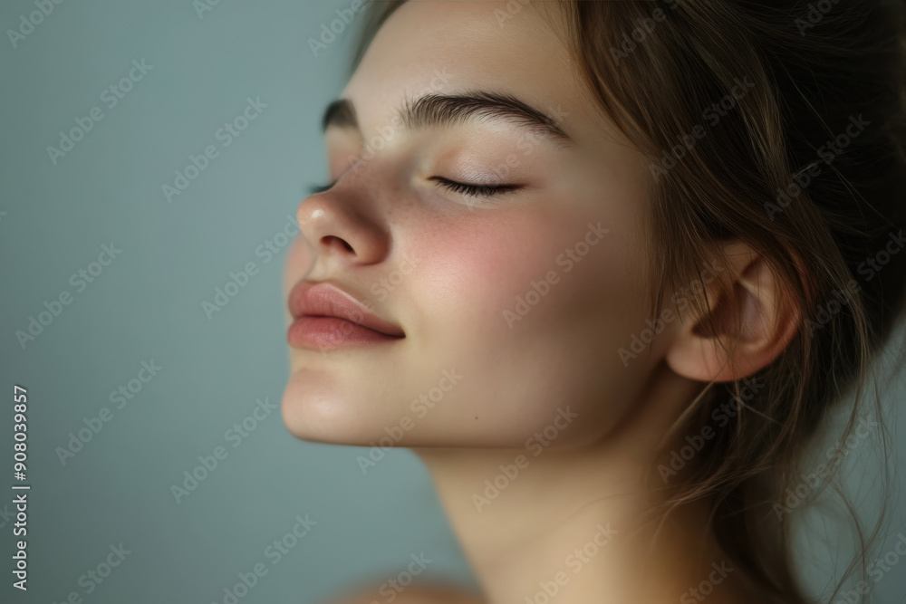 A close up of a girl's face with her eyes closed A close up of a girl's face with her eyes closed