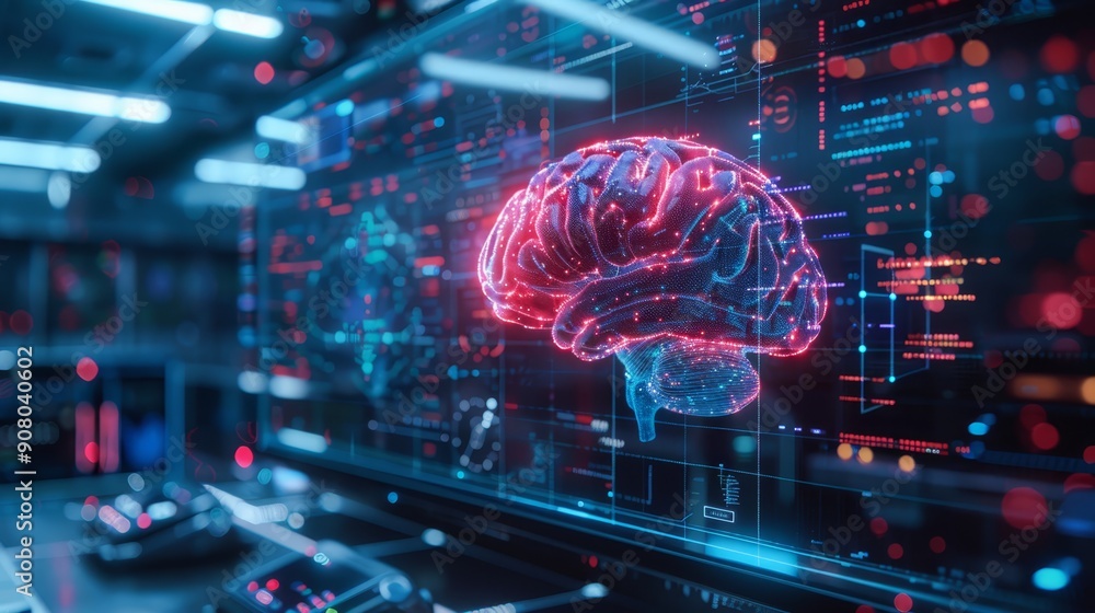 Artificial Intelligence Brain on Digital Screen Artificial Intelligence Brain on Digital Screen