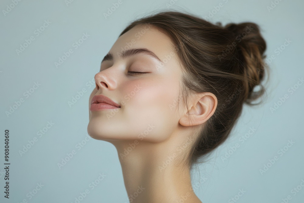 A close up of a girl's face with her eyes closed A close up of a girl's face with her eyes closed