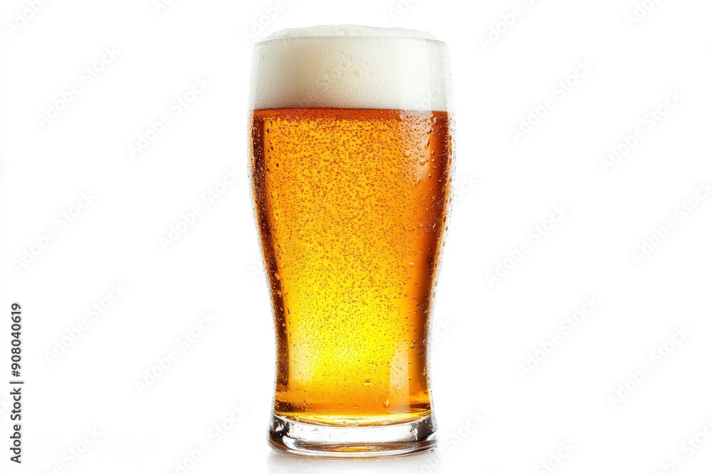 Glass of cold beer with foam, bubbles in drink, isolated on white background, ai Glass of cold beer with foam, bubbles in drink, isolated on white background, ai