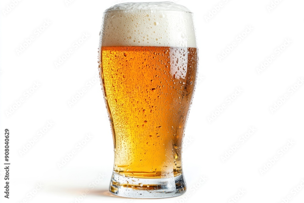 Glass of cold beer with foam, bubbles in drink, isolated on white background, ai Glass of cold beer with foam, bubbles in drink, isolated on white background, ai