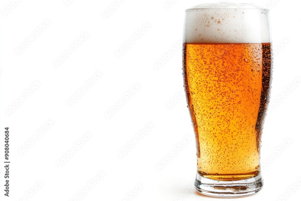 Glass of cold beer with foam, bubbles in drink, isolated on white background, ai Glass of cold beer with foam, bubbles in drink, isolated on white background, ai
