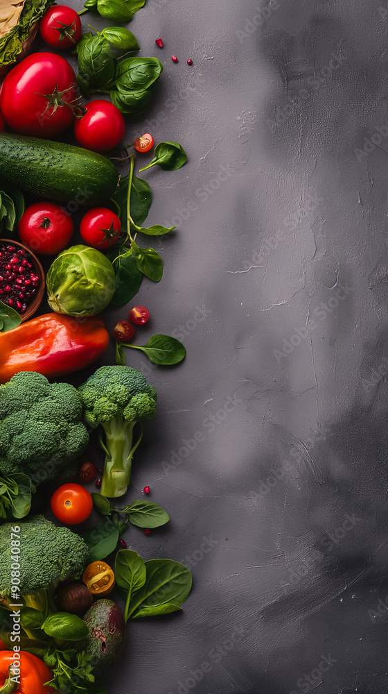 Beautiful display of fresh vegetables and fruits showcased on a rustic wooden background, highlighting their natural colors and textures Beautiful display of fresh vegetables and fruits showcased on a rustic wooden background, highlighting their natural colors and textures