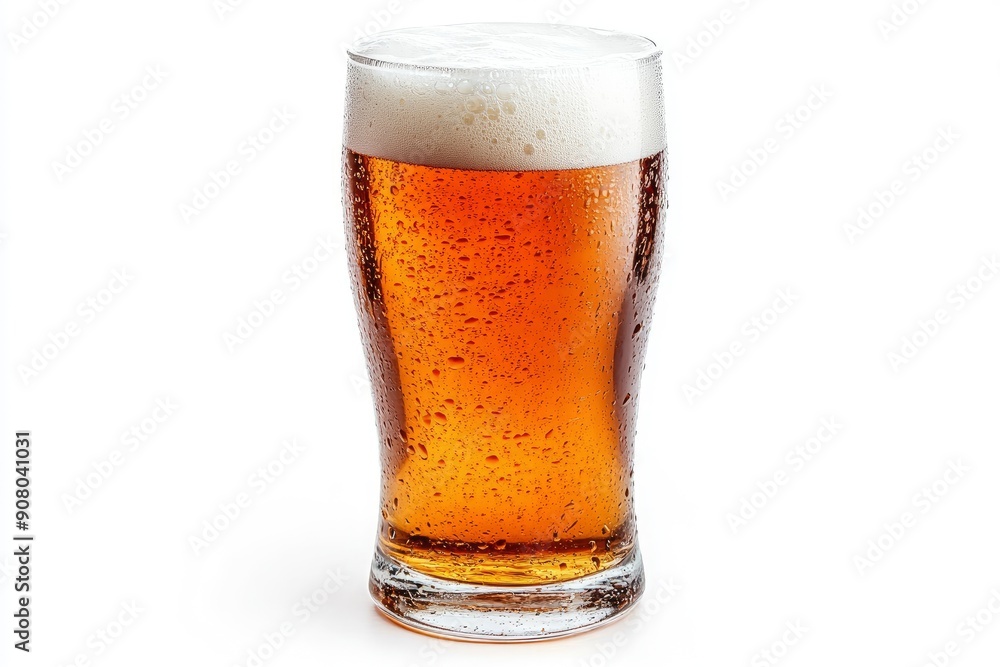 Glass of cold beer with foam, bubbles in drink, isolated on white background, ai Glass of cold beer with foam, bubbles in drink, isolated on white background, ai