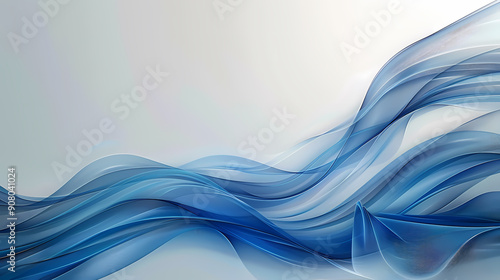 Abstract blue waves flow across a light gray background, creating a dynamic and elegant design. The soft, translucent lines suggest movement and fluidity, perfect for a modern and minimalist aesthetic