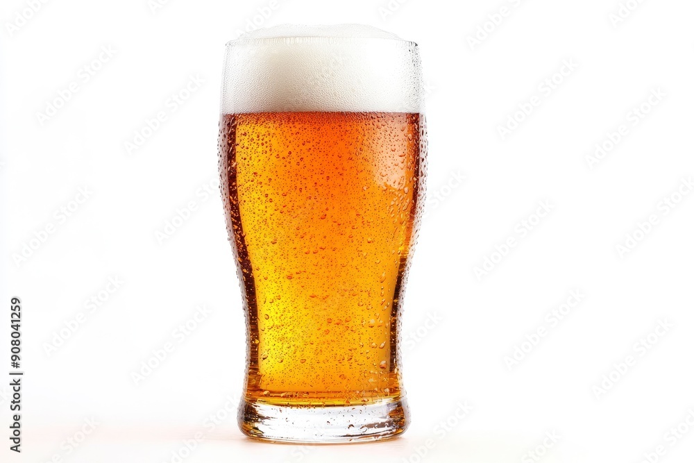 Glass of cold beer with foam, bubbles in drink, isolated on white background, ai Glass of cold beer with foam, bubbles in drink, isolated on white background, ai