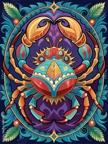 A Vibrant and Ornamental Depiction of a Crab