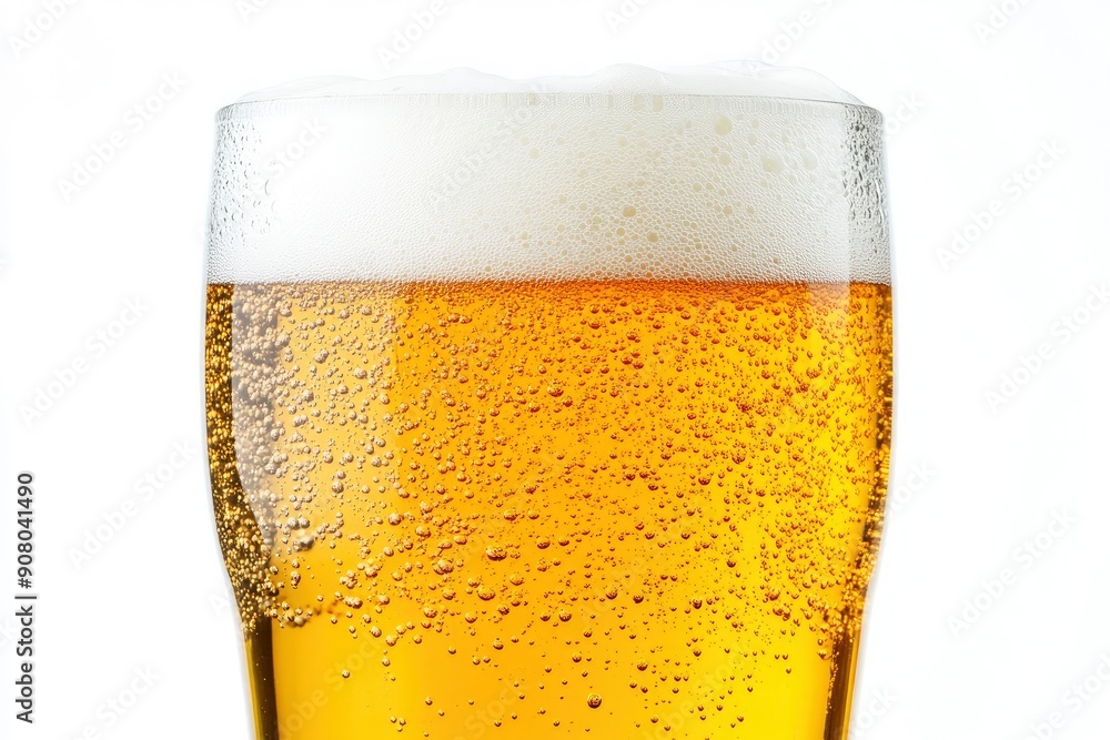 Glass of cold beer with foam, bubbles in drink, isolated on white background, ai Glass of cold beer with foam, bubbles in drink, isolated on white background, ai