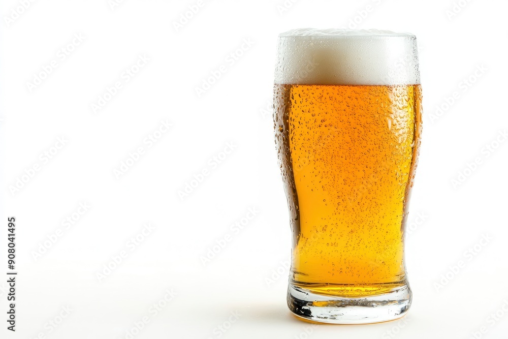 Glass of cold beer with foam, bubbles in drink, isolated on white background, ai Glass of cold beer with foam, bubbles in drink, isolated on white background, ai