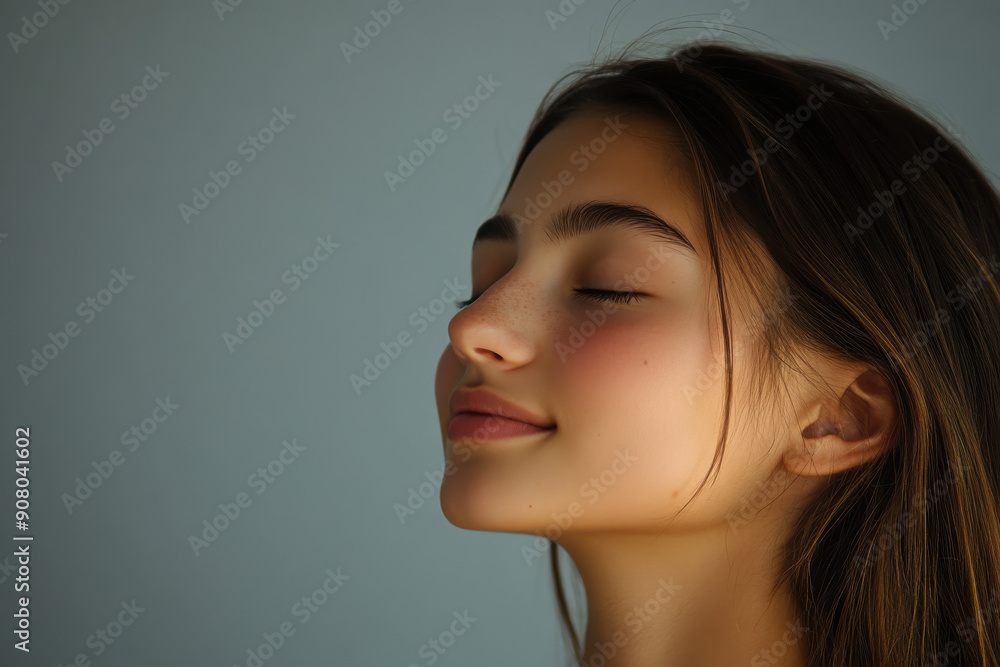 A close up of a girl's face with her eyes closed A close up of a girl's face with her eyes closed