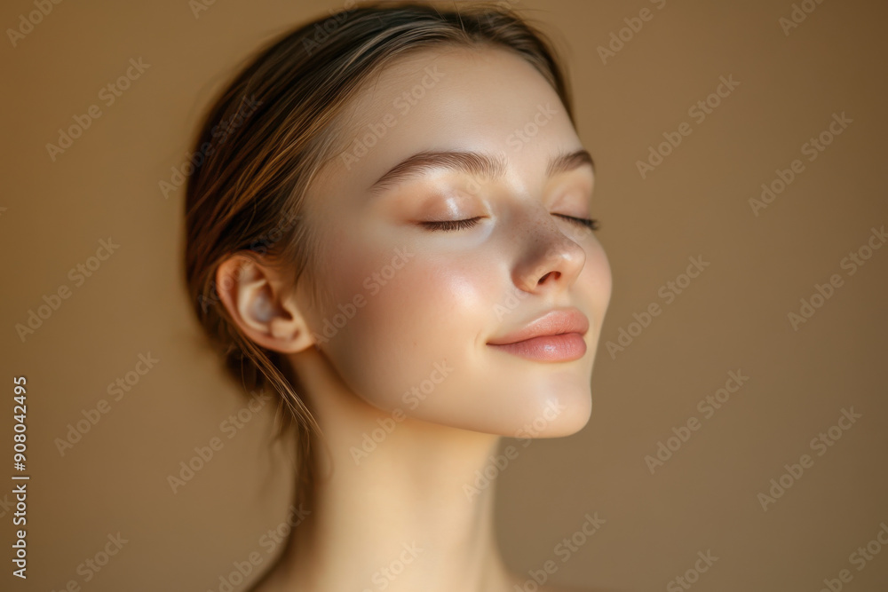A close up of a girl's face with her eyes closed A close up of a girl's face with her eyes closed