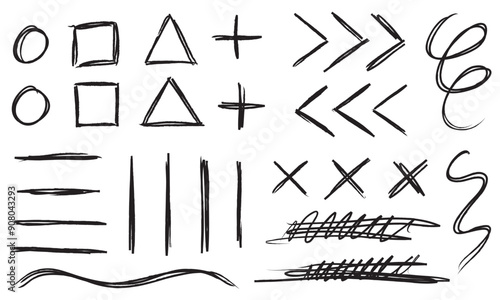 ENSEMBLE DE FORMES ET DE SYMBOLES - DESSIN A LA CRAIE - Illustrations JPG et PNG