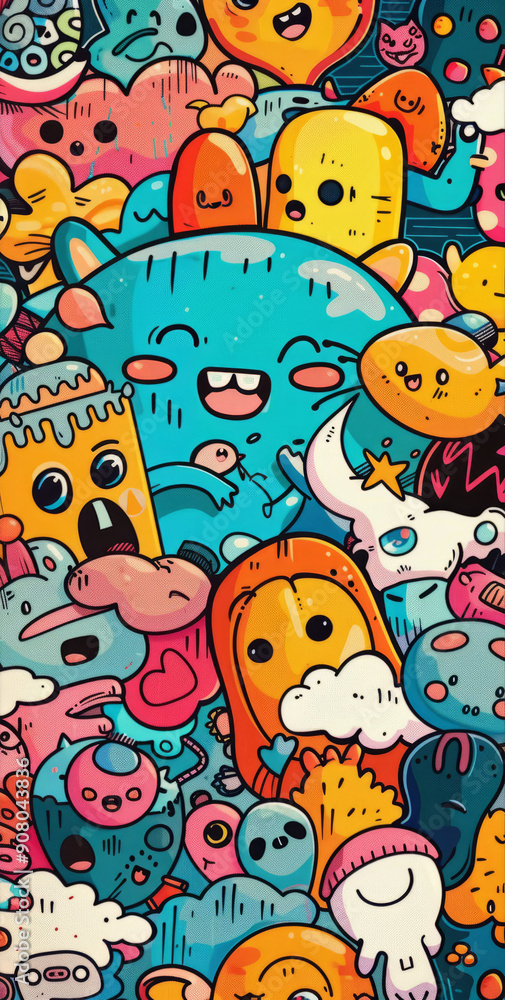Whimsical doodle extravaganza. Vibrant and playful illustration featuring a diverse cast of adorable characters, perfect for adding a touch of joy to your designs. Whimsical doodle extravaganza. Vibrant and playful illustration featuring a diverse cast of adorable characters, perfect for adding a touch of joy to your designs.