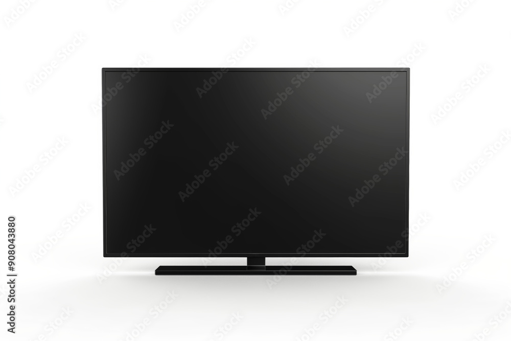 A contemporary, sleek black flat screen television displayed prominently isolated on white background. A minimalist design with sleek black TV against clean background, ideal for modern media visuals A contemporary, sleek black flat screen television displayed prominently isolated on white background. A minimalist design with sleek black TV against clean background, ideal for modern media visuals