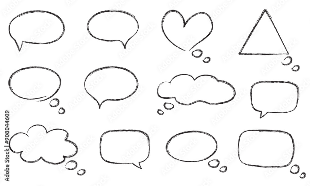 ENSEMBLE DE BULLES DE CONVERSATION ET DE DIALOGUE - DESSIN A LA CRAIE - Illustrations JPG et PNG