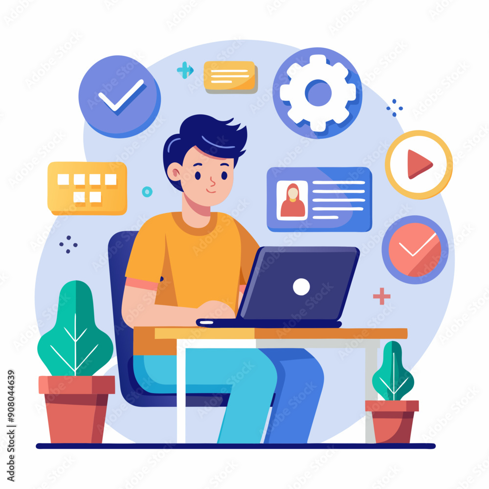 a person working on a laptop vector art illustration a person working on a laptop vector art illustration