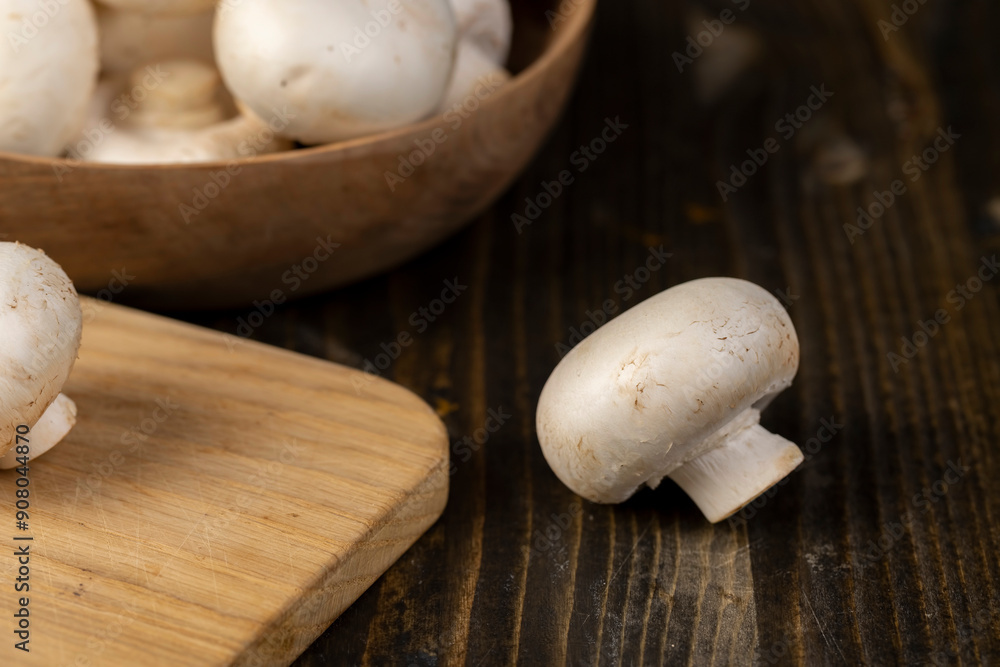 fresh, not cooked mushrooms, white champignons fresh, not cooked mushrooms, white champignons