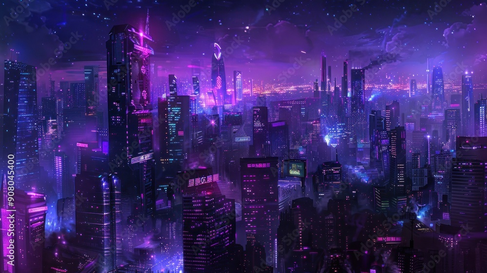 Fototapeta premium Cyberpunk Cityscape at Night