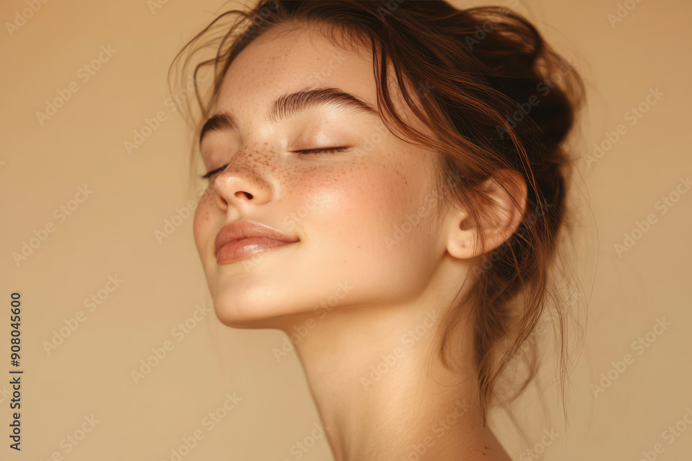 A close up of a girl's face with her eyes closed A close up of a girl's face with her eyes closed