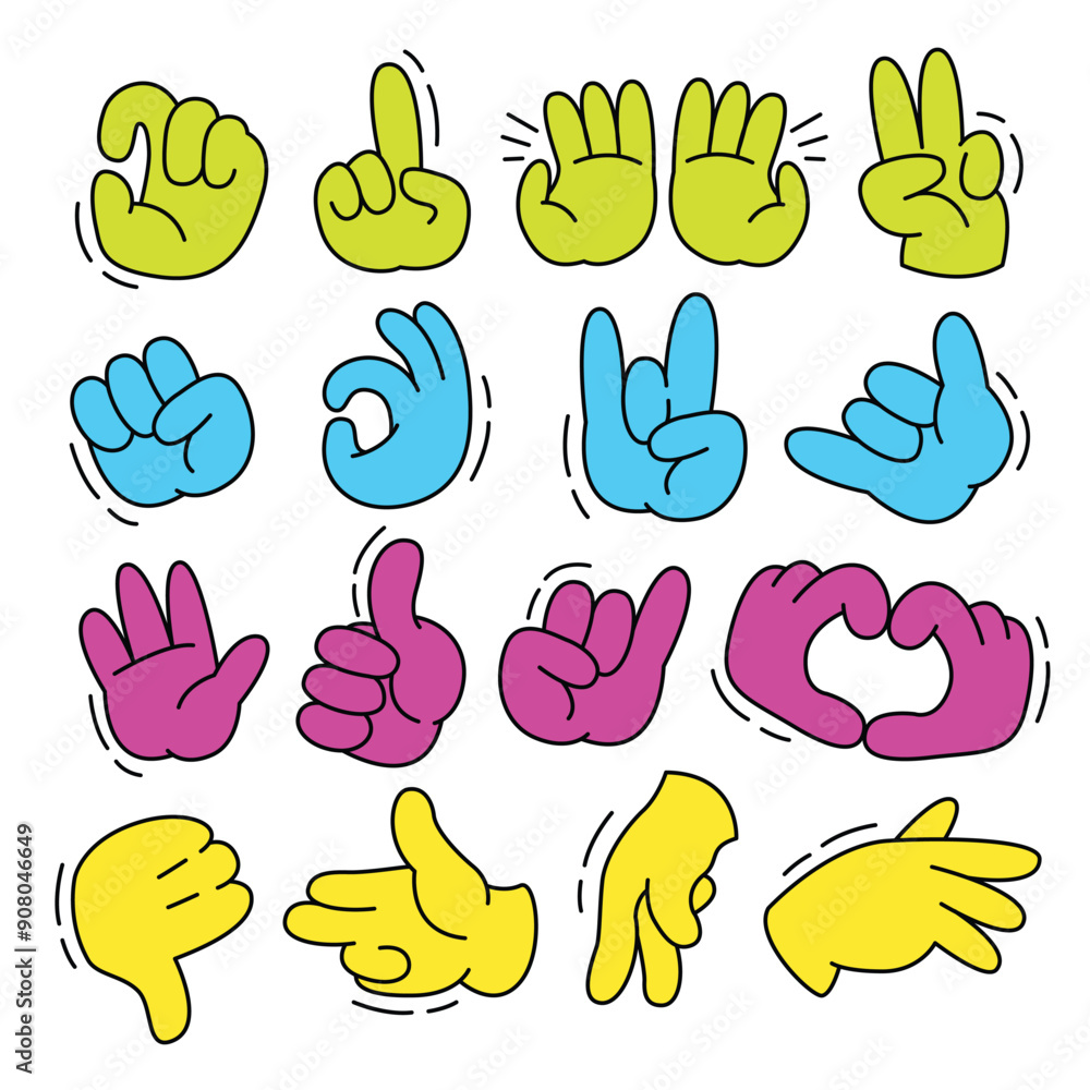 Fototapeta premium Hand gestures line icon set. Included icons as fingers interaction, pinky swear, forefinger point, greeting, pinch, hand washing and more.