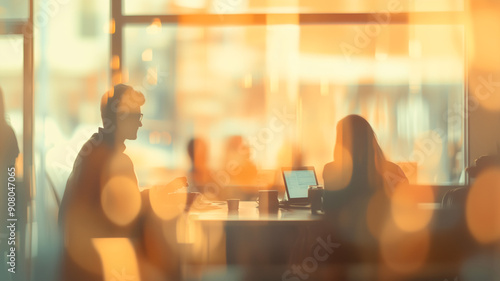Wallpaper Mural Abstract coffee shop interior with blurred people working and chatting in a warm and welcoming environment Torontodigital.ca
