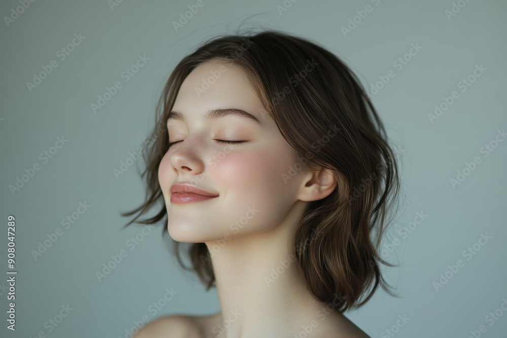 A close up of a girl's face with her eyes closed A close up of a girl's face with her eyes closed