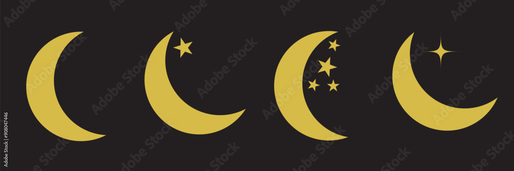 A set of gold moon and sparkling starlight illustrations of various shapes.eps10 A set of gold moon and sparkling starlight illustrations of various shapes.eps10
