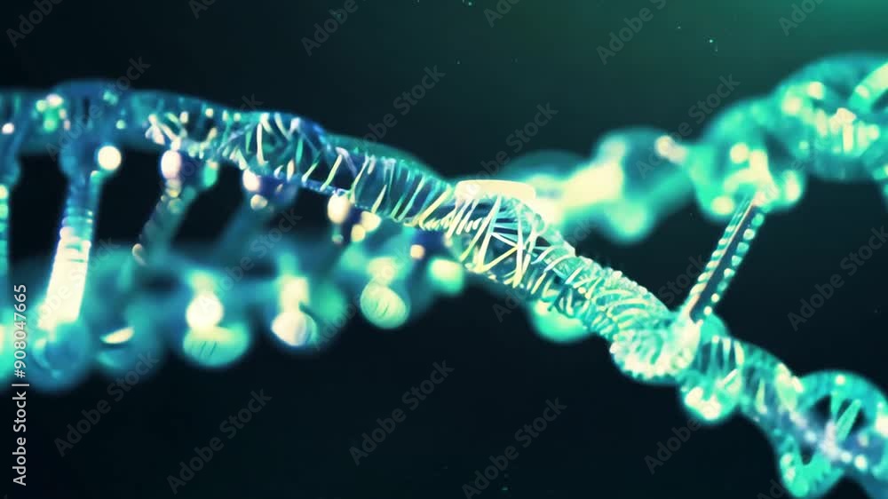 Abstract Glittering DNA Double Helix Rotating in Futuristic Animation Generative AI Abstract Glittering DNA Double Helix Rotating in Futuristic Animation Generative AI