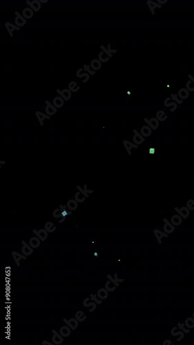 Vertical Green Blue Cubes Swirl and Blinking Flowing Up Transparent Background Looping