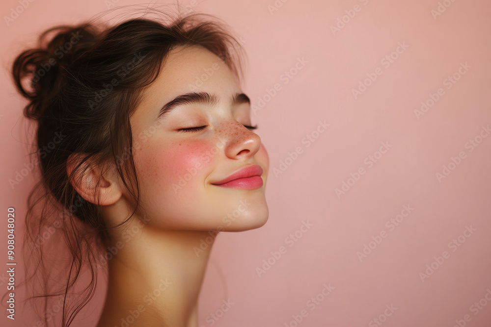 A close up of a girl's face with her eyes closed A close up of a girl's face with her eyes closed