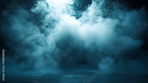 An empty dark backdrop cloaked in thick smoke and smog, with diffused abstract light producing an eerie and atmospheric effect