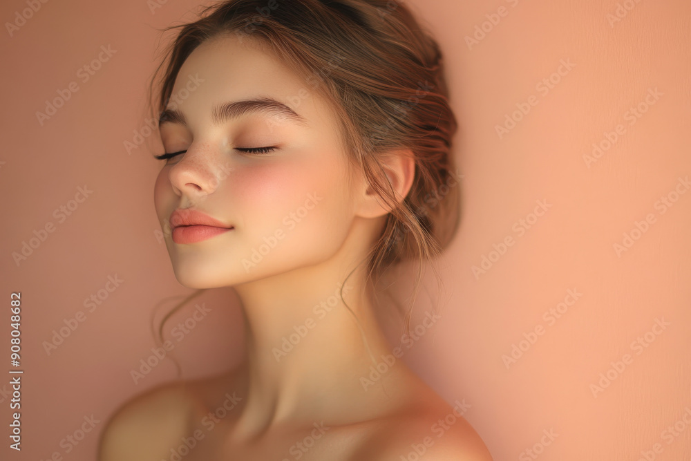 A close up of a girl's face with her eyes closed A close up of a girl's face with her eyes closed