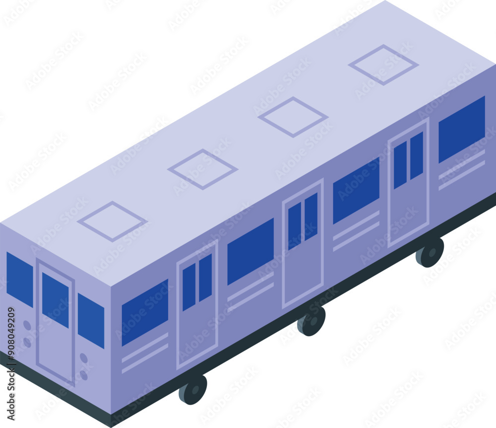 Modern subway train waggon standing on rails isometric 3d icon Modern subway train waggon standing on rails isometric 3d icon