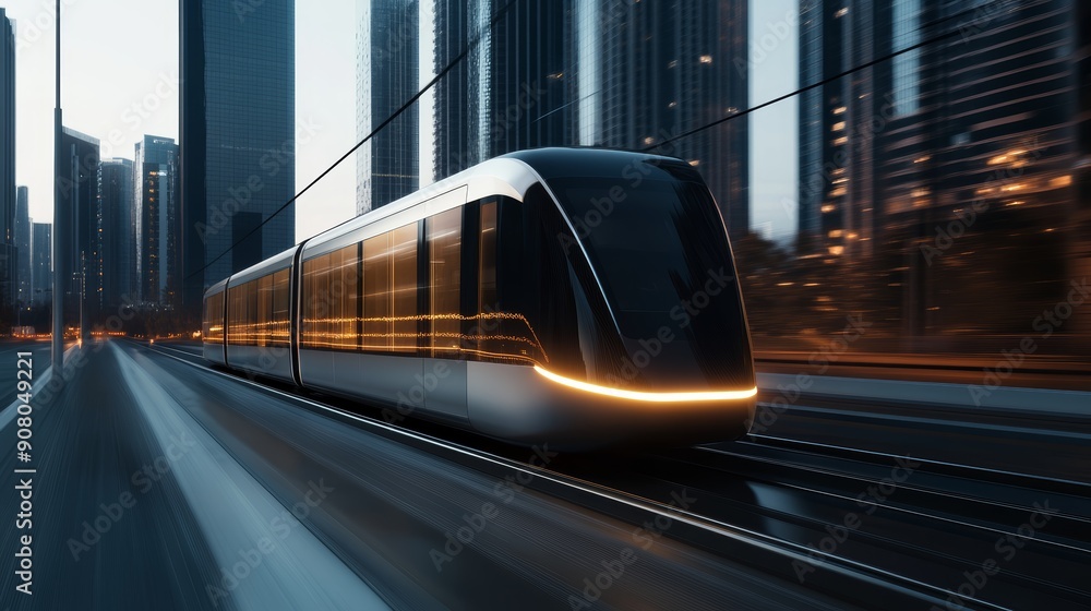 Fototapeta premium Electric public transport system, representing sustainable commuting, high-resolution photo, realistic photo