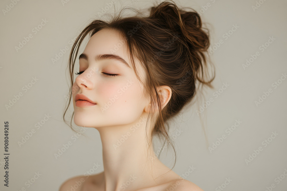 A close up of a girl's face with her eyes closed A close up of a girl's face with her eyes closed