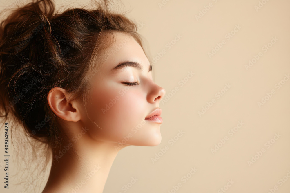 A close up of a girl's face with her eyes closed A close up of a girl's face with her eyes closed
