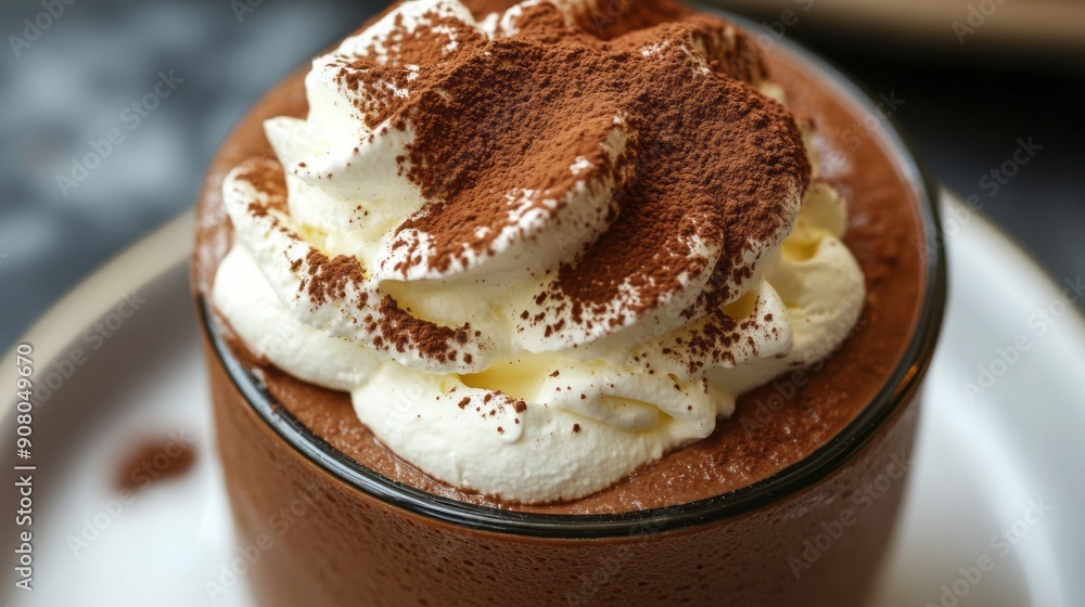 Delicious chocolate mousse with whipped cream. Indulge in a rich and creamy chocolate mousse, topped with fluffy whipped cream and a dusting of cocoa powder. This dessert is perfect for any occasion. Delicious chocolate mousse with whipped cream. Indulge in a rich and creamy chocolate mousse, topped with fluffy whipped cream and a dusting of cocoa powder. This dessert is perfect for any occasion.