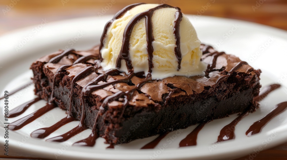 Chocolate brownie with vanilla ice cream and chocolate sauce. Decadent chocolate brownie with a scoop of vanilla ice cream and rich chocolate sauce. Perfect for a sweet treat or dessert. Chocolate brownie with vanilla ice cream and chocolate sauce. Decadent chocolate brownie with a scoop of vanilla ice cream and rich chocolate sauce. Perfect for a sweet treat or dessert.