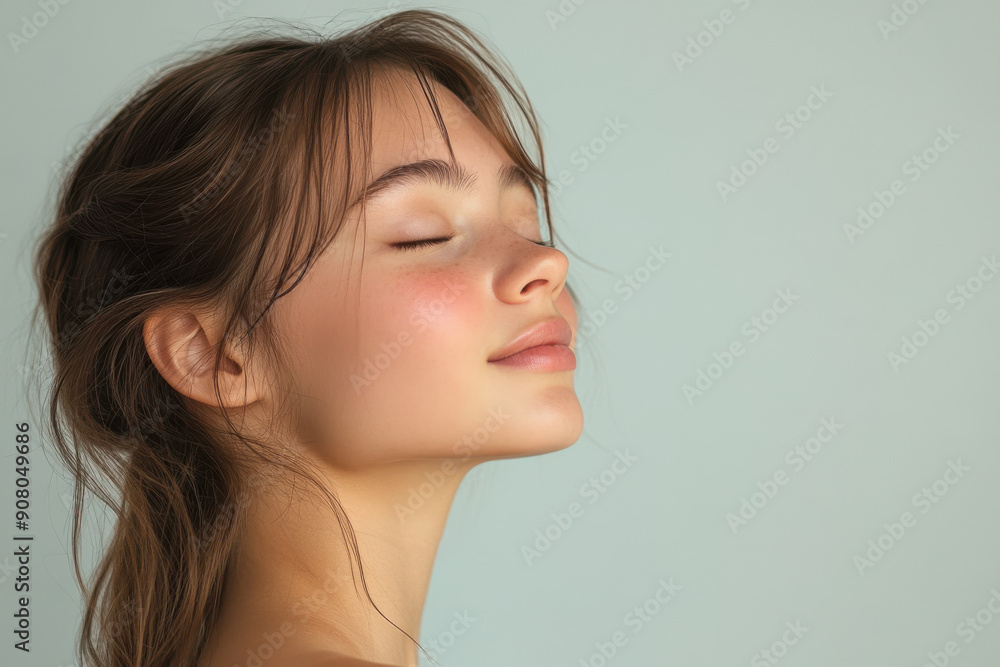A close up of a girl's face with her eyes closed A close up of a girl's face with her eyes closed