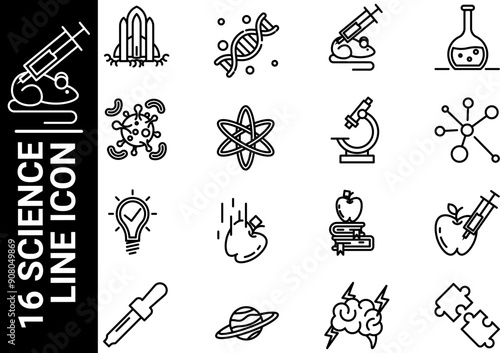 16 science line icon, black and white
