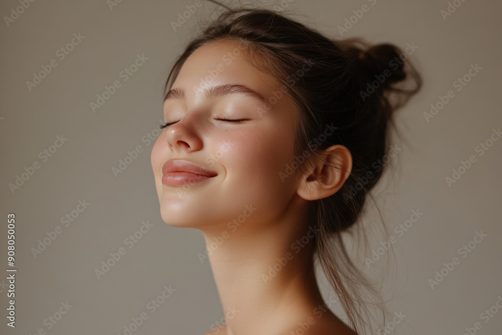 A close up of a girl's face with her eyes closed A close up of a girl's face with her eyes closed