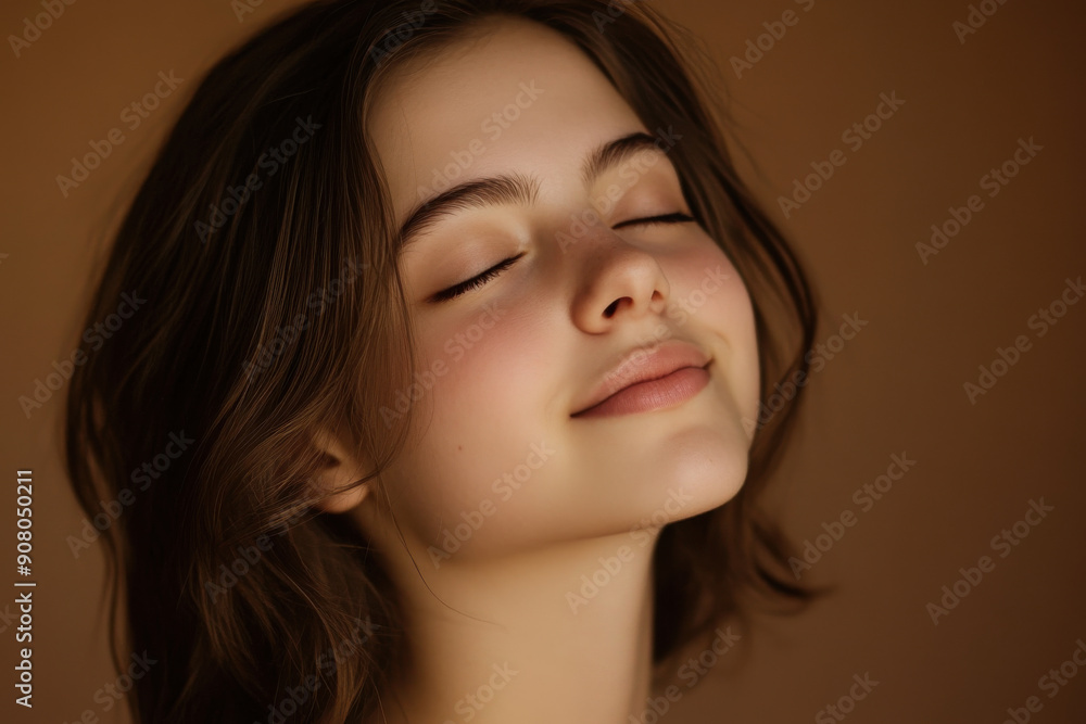 A close up of a girl's face with her eyes closed A close up of a girl's face with her eyes closed