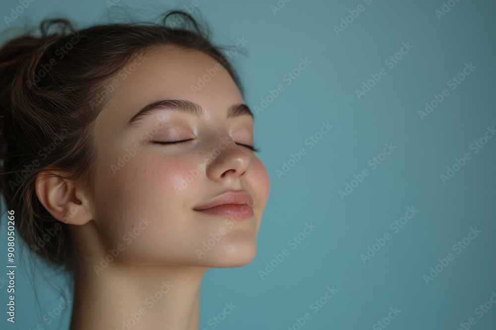 A close up of a girl's face with her eyes closed A close up of a girl's face with her eyes closed