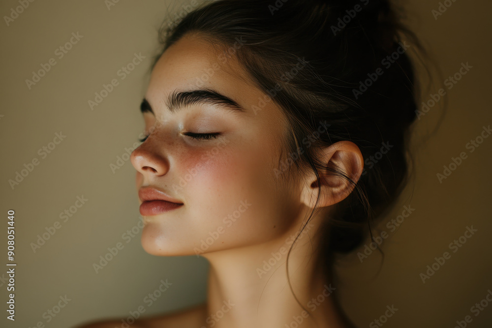 A close up of a girl's face with her eyes closed A close up of a girl's face with her eyes closed