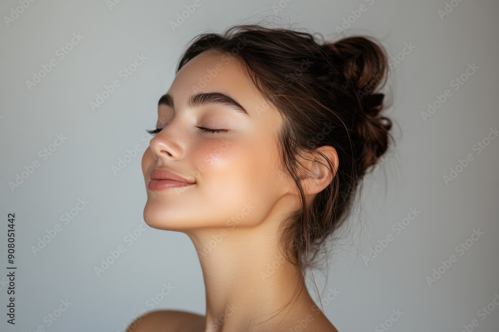 A close up of a girl's face with her eyes closed A close up of a girl's face with her eyes closed