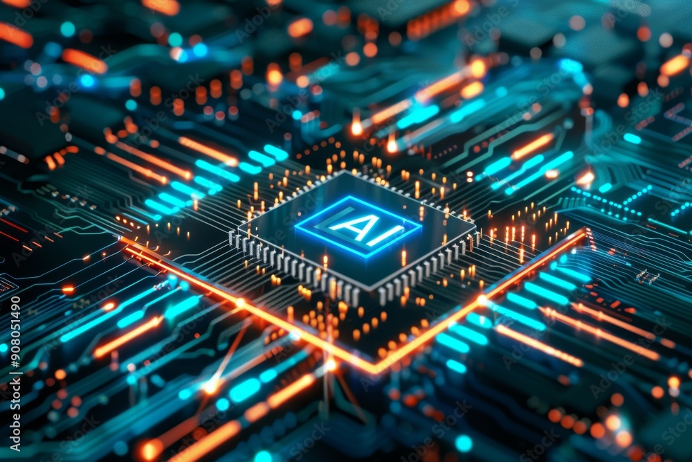 Artificial Intelligence Chip with Glowing Circuitry Artificial Intelligence Chip with Glowing Circuitry